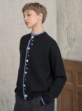 s45撞色贝母扣开衫毛衣复古高级感圆领小高领针织衫男女款上衣