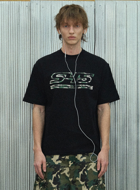 s45 迷彩logo印花潮流短袖基础百搭潮流休闲t恤男女夏季宽松打底