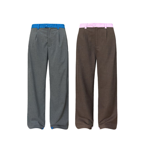 s45撞色弯刀双褶阔腿西裤氛围感慵懒高级宽松香蕉休闲裤