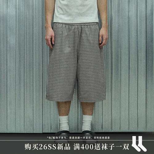 S45泡泡纱格纹薄款七分裤