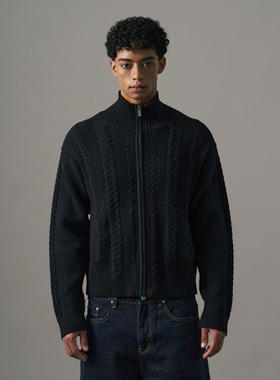 s45 绞花仿松石拉链毛衣 肌理感立领短宽外套 复古老钱针织衫