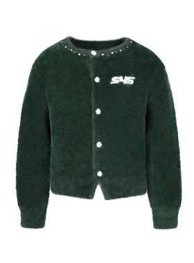 s45墨绿色珍珠毛织开衫男士春秋季新款毛衣外套情侣装