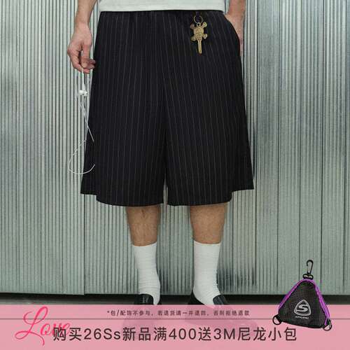 s45夏季条纹西装七分短裤