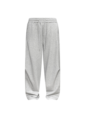 s45纯色解构直通阔腿棉质毛圈花灰卫裤