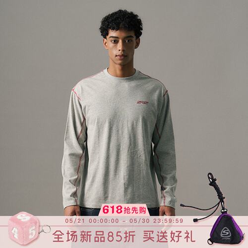 s45 反线基础小logo长袖男女秋季美式宽松情侣装打底衫