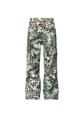 S45 豹纹迷彩3d打印长裤男士春夏美式复古休闲百搭直筒宽松长裤