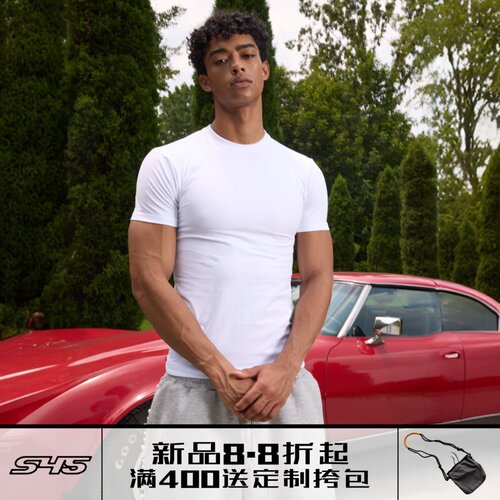 S45纯色紧身弹力小领口运动短袖