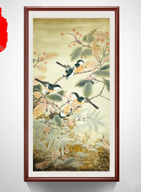 手绘真迹原稿四尺竖幅精品工笔花鸟仿古图 玄关客厅装饰画X28166