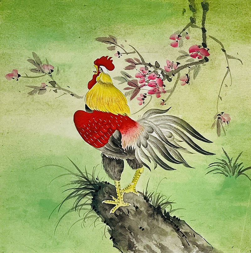 字画捡漏花鸟走兽动物国画工笔画斗方纯手绘原稿特价促销公鸡图