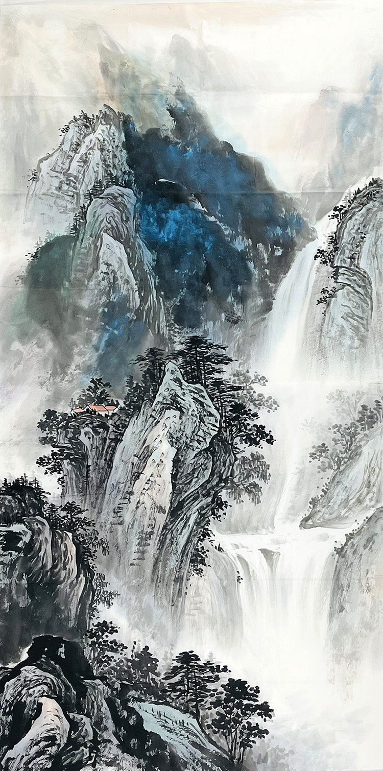 纯手绘国画泼彩泼墨山水画四尺竖幅书房办公室玄关装饰x63553