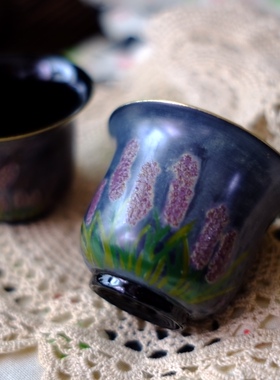 漆器｜髹缮斋原创设计国潮礼品秋日的薰衣草漆画传统漆器酒杯茶杯