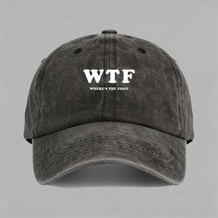 food吃货搞笑字母印花棒球帽做旧鸭舌帽子 the wtf where’s