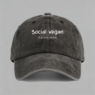 social vegan英语梗社恐i人衣服字母印花欧美棒球鸭舌帽子