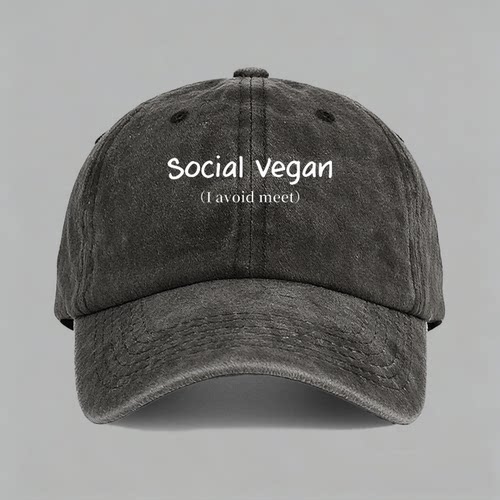 social vegan英语梗社恐i人衣服字母印花欧美棒球鸭舌帽子