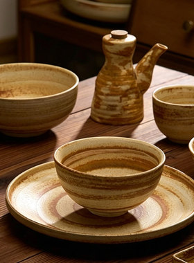 粗陶日式复古饭碗盘子套装餐具