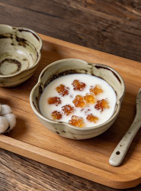 复古窑变花边粗陶碗 ins 网红甜品碗燕窝银耳碗点心碗家用小碗
