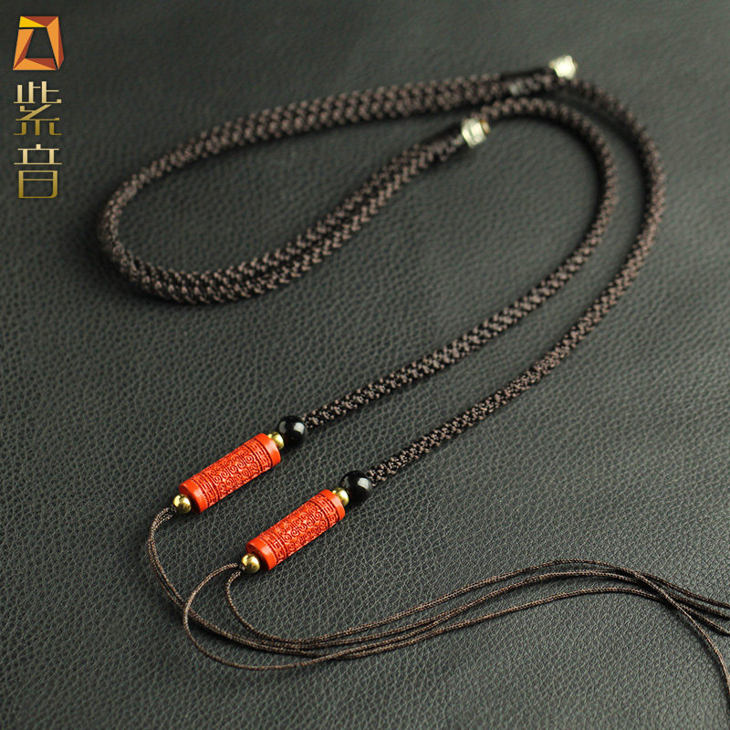 天珠吊坠挂绳横穿男女款手工编织加粗朱砂绿松石翡翠玉坠项链绳子