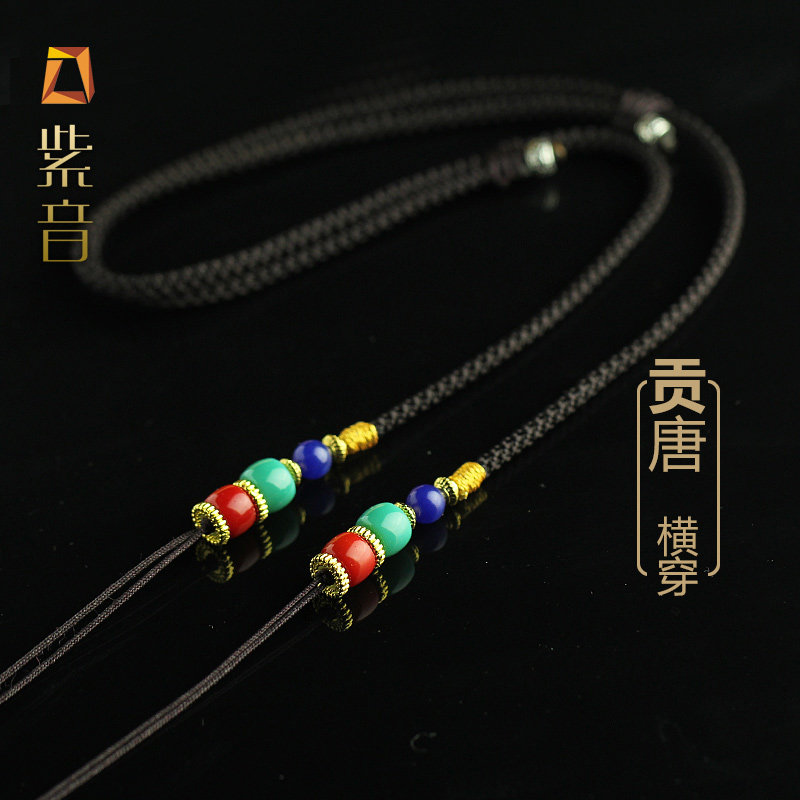 藏天珠文玩唐卡貔貅横竖穿锁骨绳