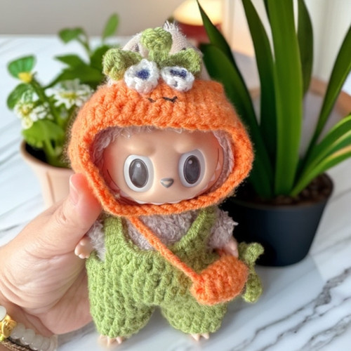 纯手工拉布布labubu挂件可爱五月天胡萝卜套装娃衣一二三代通用