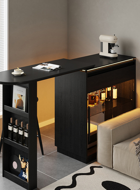 北欧实木家具复古可伸缩吧台白蜡木黑色餐边柜收纳柜客厅隔断柜