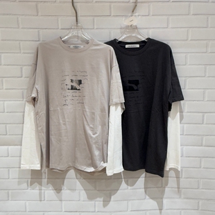 欧洲站2026春新over时尚 T恤女潮70307 百搭假两件拼接卡通印花短袖