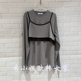 T恤女上衣潮配吊带套装 百搭圆领长袖 5388 PH23时尚 欧洲站2026春季