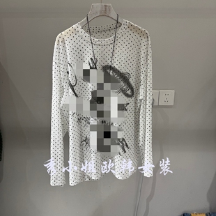 T恤女春季 复古波点印花长袖 宽松显瘦上衣 新款 欧洲站2026春季