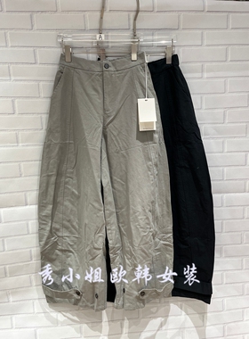 欧洲站2026春季新款时尚百搭高腰显瘦纯色系扣阔腿休闲裤女261003