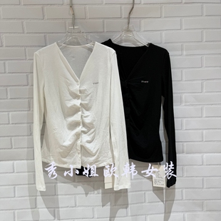 显瘦打底衫 欧洲站2026春季 T恤女修身 百搭V领长袖 上衣潮2169 新时尚