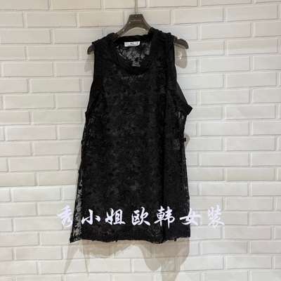 欧洲站2026春款法式圆领蕾丝镂空无袖背心显瘦百搭上衣女9022
