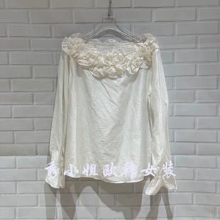 小衫 欧洲站2026春季 一字领立体花休闲长袖 百搭净版 上衣66009 新款