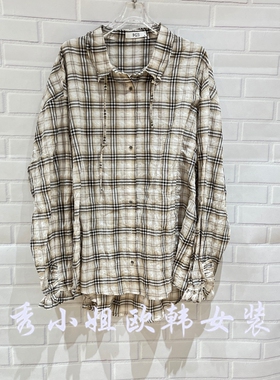 欧洲站2026春季新款PH23时尚百搭翻领长袖格子衬衫女上衣潮4927