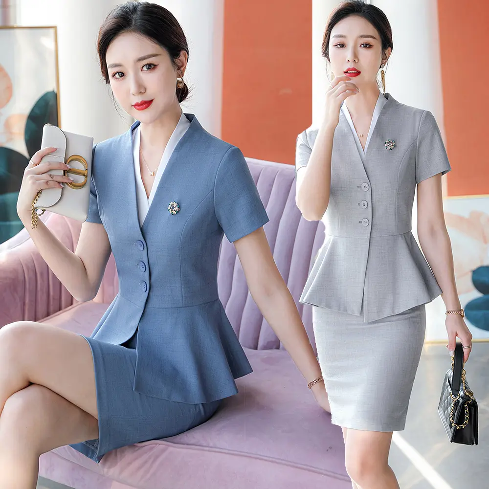职业套装女夏款酒店前台售楼部工作服2025气质美容师空姐制服套裙