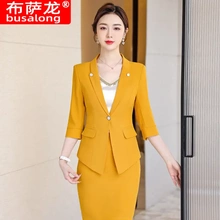 中袖西装职业套装女夏季薄款气质女神范白领正装高级感通勤工作服