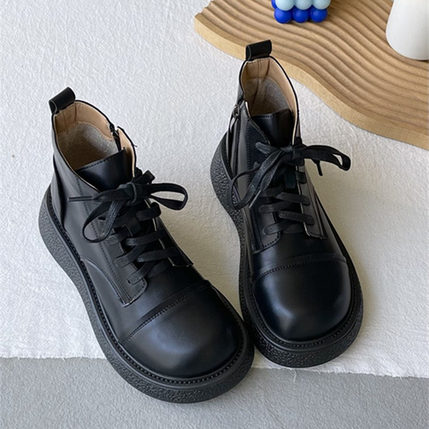 短筒新款系带大头鞋马丁靴女靴