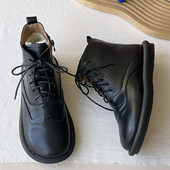 晶晶女鞋 秋冬新款 英伦复古马丁靴平跟软底系带文艺森系学院女靴