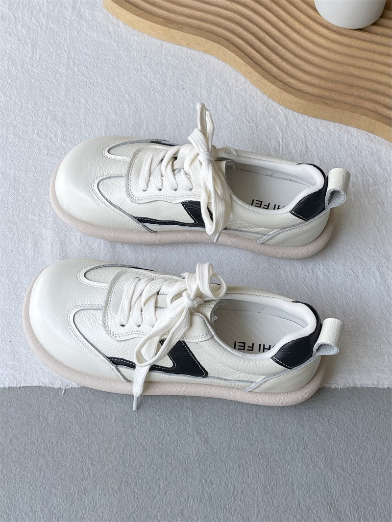 低跟小白鞋牛皮系带德训鞋女