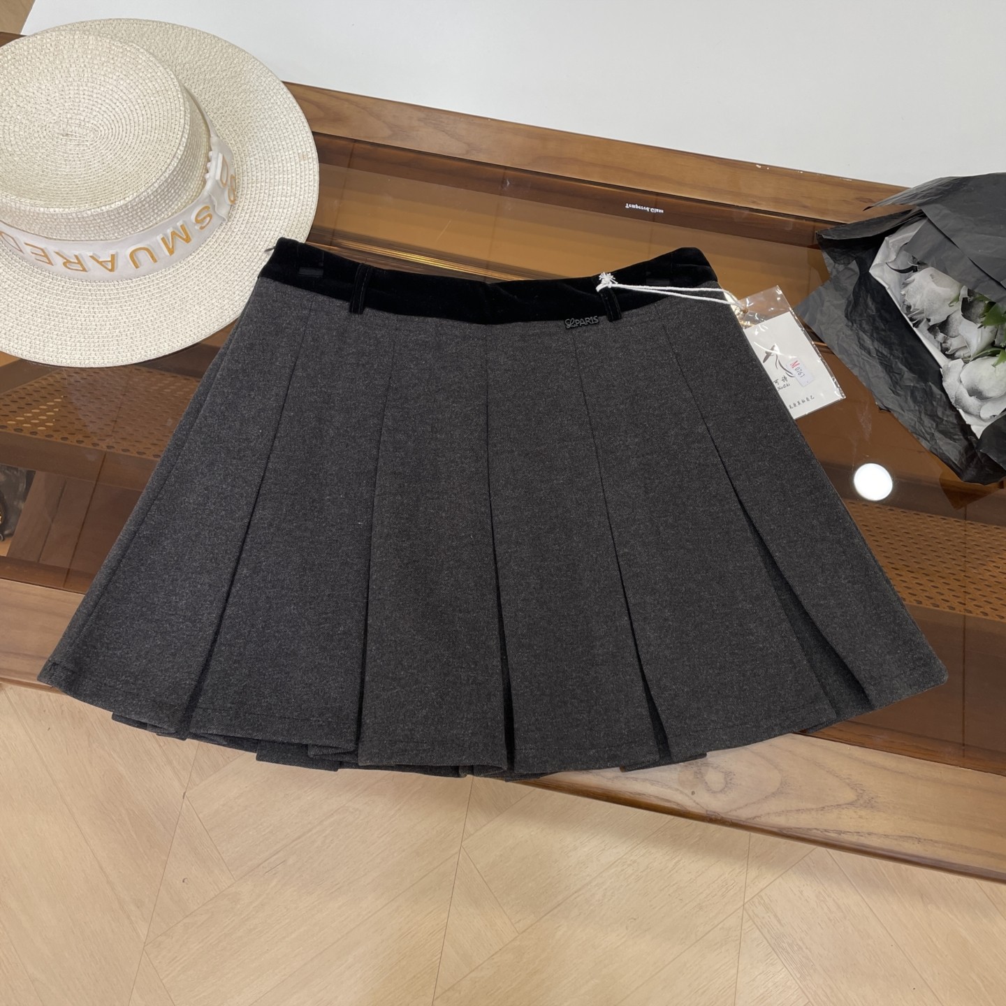 时尚百搭撞色高腰显瘦较厚毛呢半身裙百褶裙防走光短裙K#16