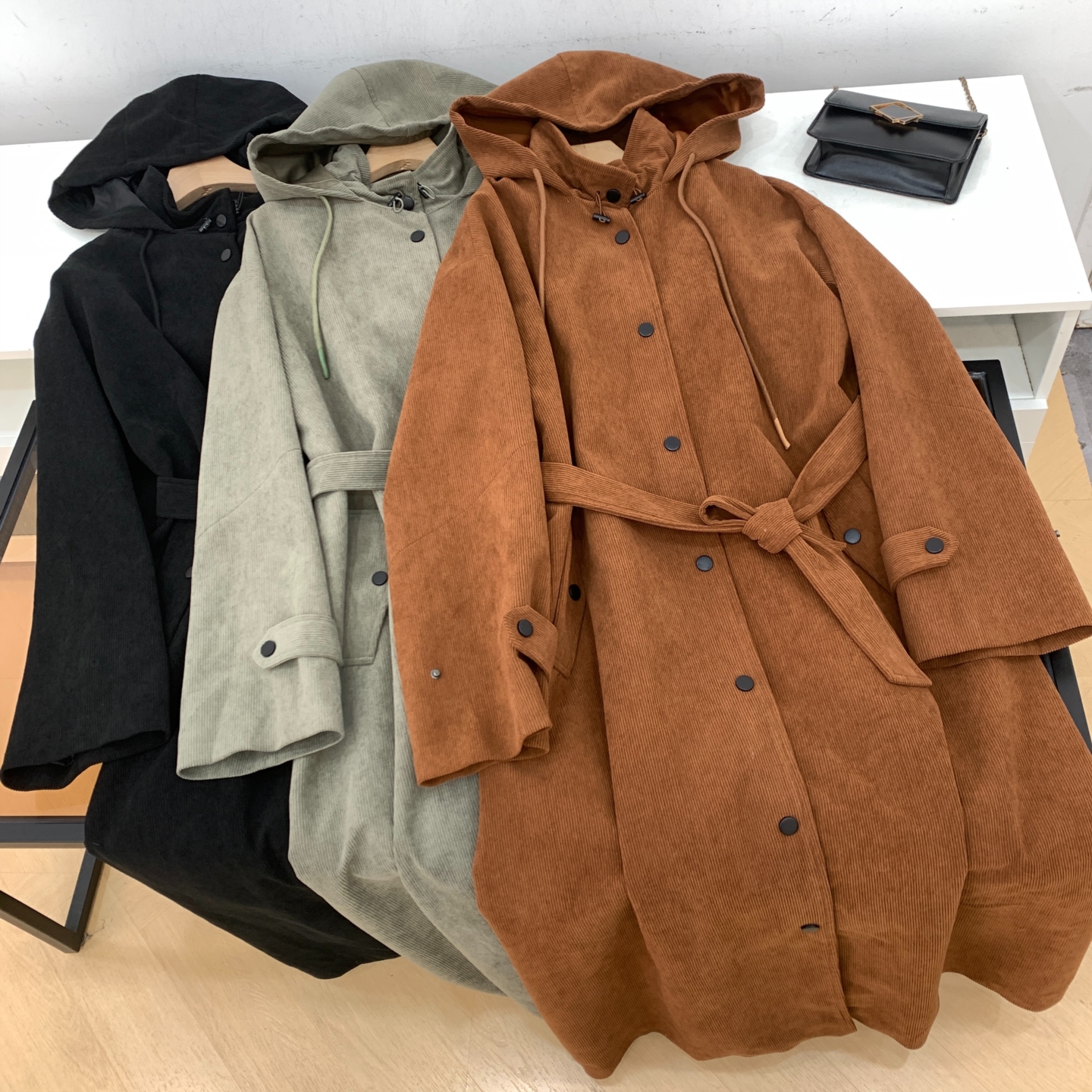 秋冬新款时尚韩版防寒保暖大衣女小众百搭连帽长款外套K#8