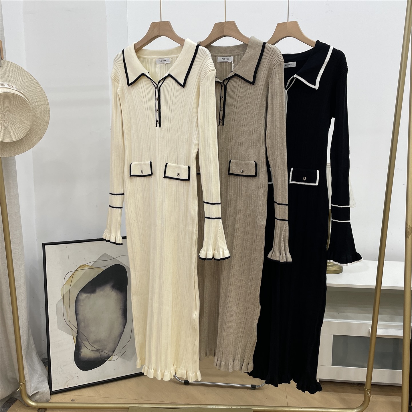 2025年秋冬新款打底长袖时尚小众法式高腰连衣裙J#28