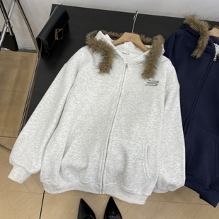 春节发货外套纯色连帽宽松通勤宽松保暖显瘦冬季长袖女 L#21