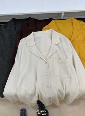 纯色V领针织开衫女2026单排扣宽松休闲百搭针织开衫A#27