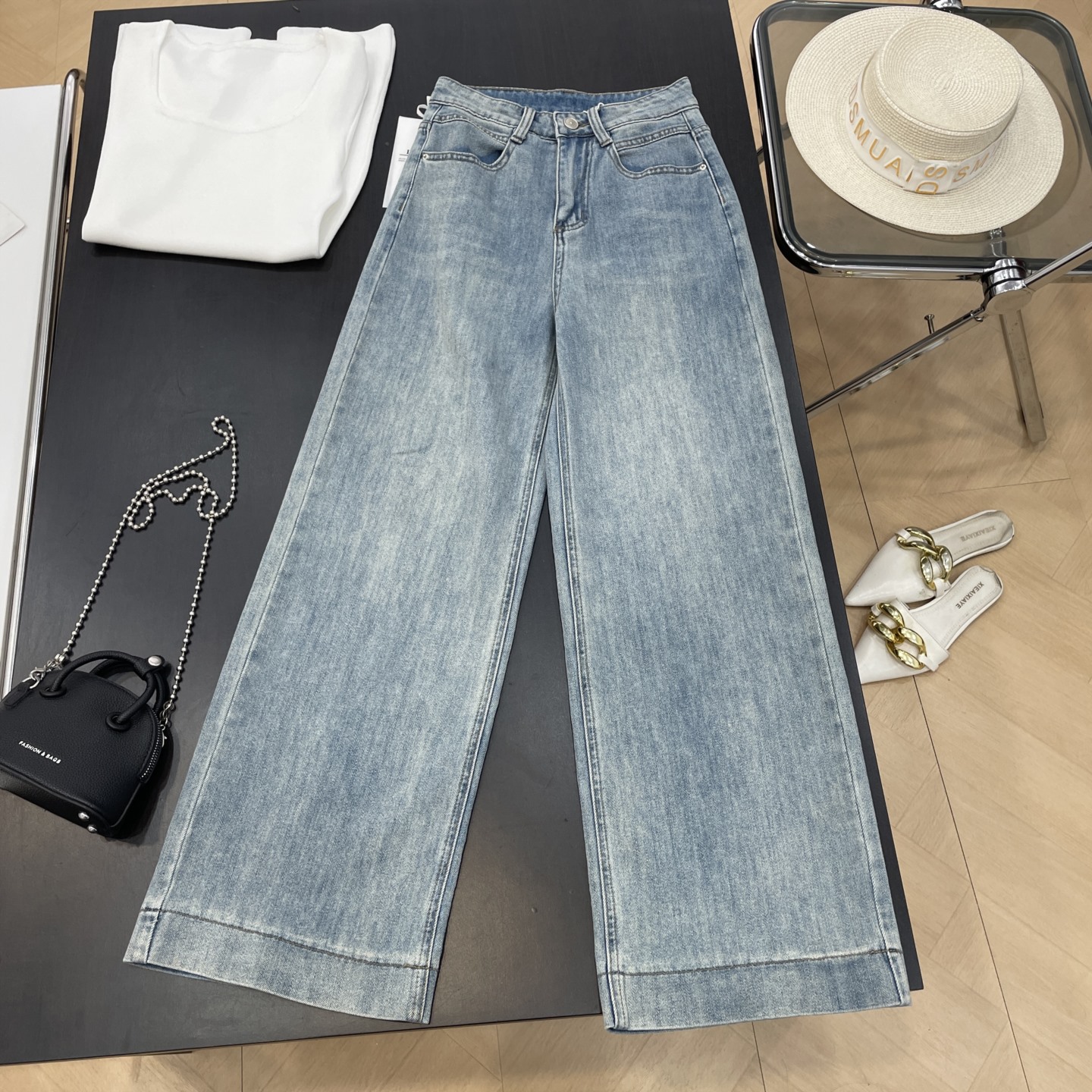 高腰显瘦时尚气质休闲通勤百搭高级感宽松阔腿牛仔裤 G#20