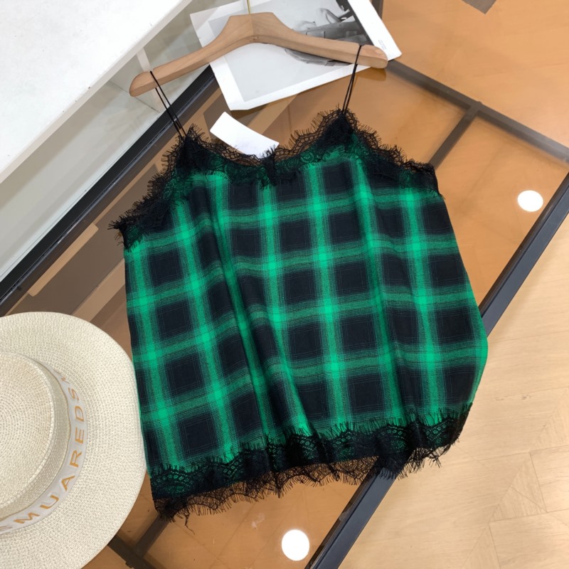 美式辣妹蕾丝拼接格子夏季新款吊带背心上衣 E#6