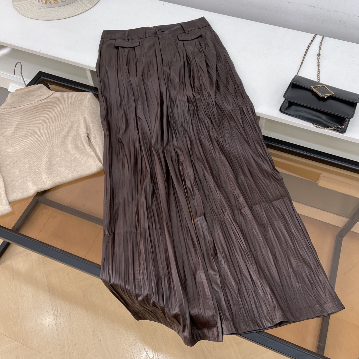 冬季新款时尚气质休闲女高腰显瘦直筒裤设计感休闲裤K#16