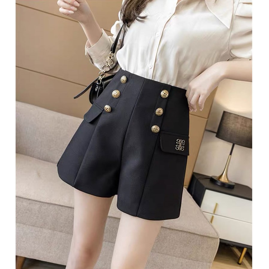 毛呢新款高腰休闲阔腿裤气质时尚简约A字西装短裤热裤 H#20