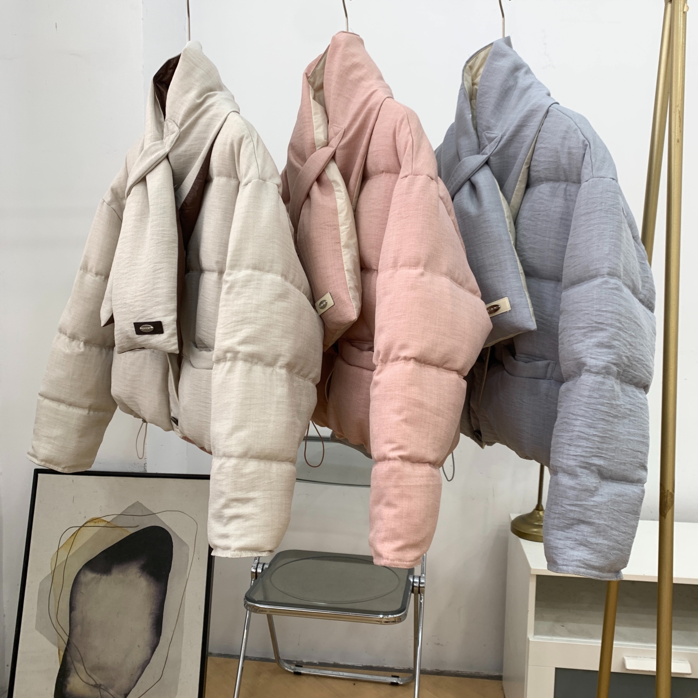 【青】秋冬新款小清新春色简约小众百长袖开衫女高领棉服K#8