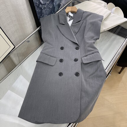 连衣裙秋冬新款小众沙漏型收腰显瘦双排扣西装马甲裙L#7