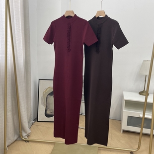 黑色连衣裙女2025新款秋冬季修身显瘦立领中袖女士长裙L#9