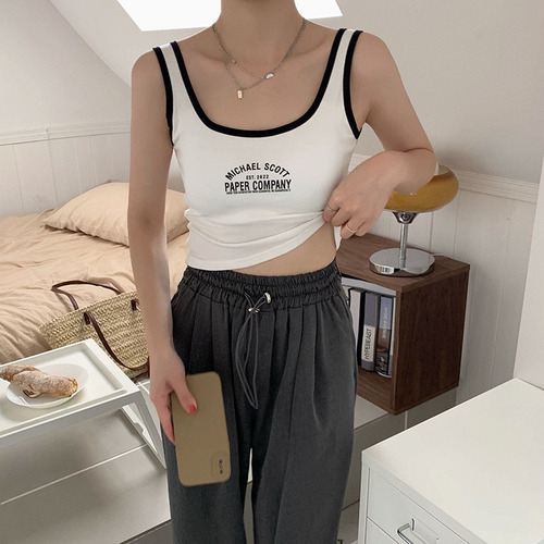 Actual shot and real price 2023 new BM style color-blocked square collar suspender with lettering and versatile sports vest for inner wear and outer wear